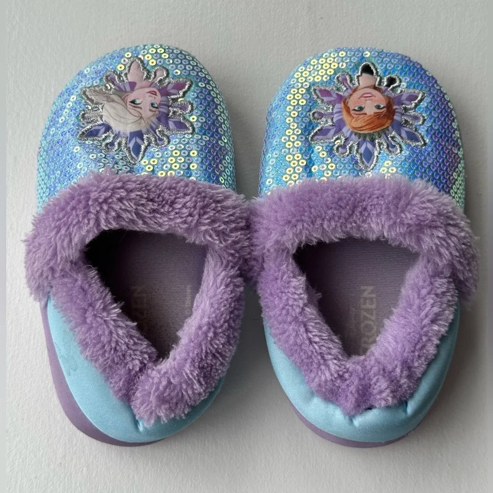 Disney Frozen Anna and Elsa Sequin Slippers size Large 9/10